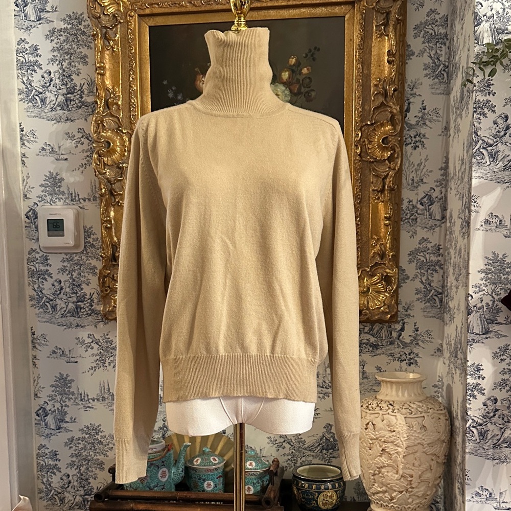Jones New York Dark Champagne Beige Turtleneck Sweater SIZE Large VINTAGE